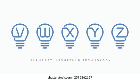 Alphabet letter V W X Y Z with lightbulb simple line logo icons set. Alphabet Technology logo vector illustration