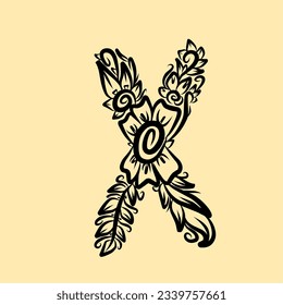 alphabet letter vector design with black style leaf floral ornament suitable for banner, poster, decoration, art, cover