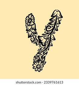 letra alfabética diseño vectorial con ornamento floral de hojas de estilo negro adecuado para banner, afiche, decoración, arte, portada