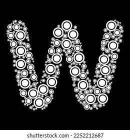 Alphabet letter w coloring book page design with round geometric circle shapes style.