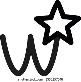 Alphabet Letter W Doodle Drawing Vector Hand drawn Sketch Illustration with Star	
