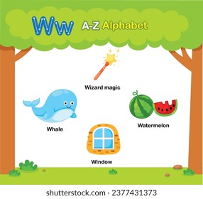 Alphabet Letter W education vocabulary illustration vector