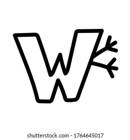 Alphabet letter W with hands. Kids education poster or stickers. Childish logo in mosaic style. Cute vector letters in color and monochrome isolated on white. Birthday holiday decoration.