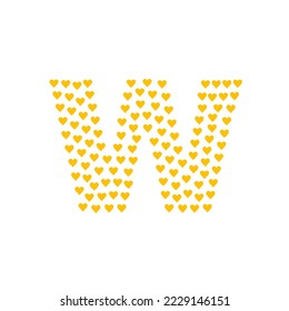 Letra alfabeta W con ilustración de diseño de vectores cardíacos. tipo de letra abc de decoración.