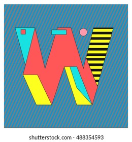 Alphabet letter W logo. Abstract Memphis style Colorful logotype vector design template.