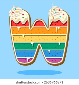 Alphabet letter W shaped rainbow cake