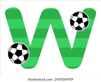 Alphabet Letter W with Soccer Ball Illustration