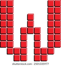 Alphabet Letter W, Uppercase W, 8 bit Pixel Style, Retro Old Game Font, Vintage Typography