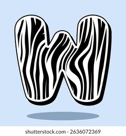Alphabet letter W with zebra pattern