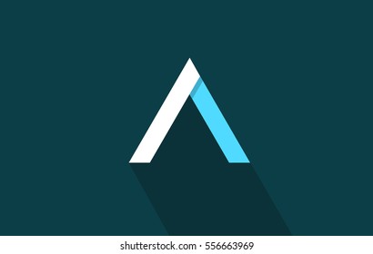 Alphabet letter A white long shadow blue background vector logo icon sign design template 