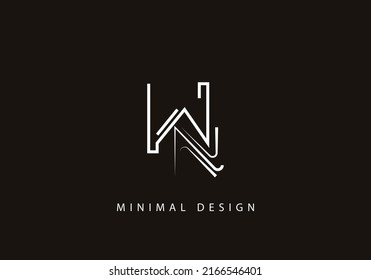 Alphabet letter WN logo design line art