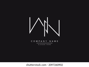 Alphabet letter WN monogram logo, WN NW icon line art