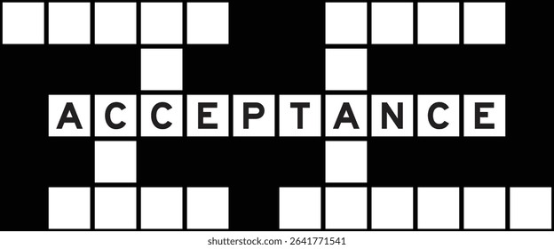 Alphabet letter in word acceptance on crossword puzzle background