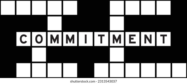 Alphabet letter in word commitment on crossword puzzle background