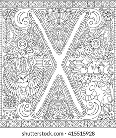 Alphabet Letter X Adult Coloring Book Fantasy Sheet for Relaxation Therapy