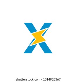 Alphabet Letter X. Blue and Yellow. Electricity Cartoon Style Typograph. Can use for icon or logo