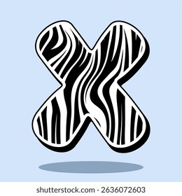 Alphabet letter X with zebra pattern
