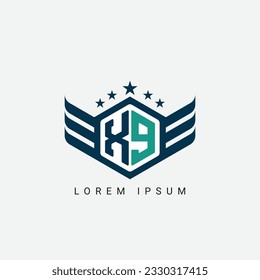 Alphabet letter XI, IX, X, I logo hexagon shape concept with wings ornament silhouette. 2