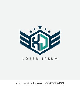 Alphabet letter XJ, JX, X, J logo hexagon shape concept with wings ornament silhouette. 2