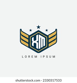 Alphabet letter XM, MX, X, M logo hexagon shape concept with wings ornament silhouette