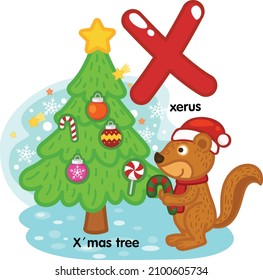 Alphabet Letter X-xerus-x mas tree illustration,vector