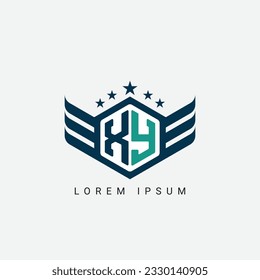 Alphabet letter XY, YX, X, Y logo hexagon shape concept with wings ornament silhouette. 2