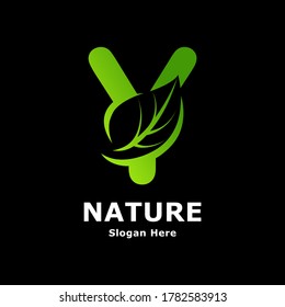 Alphabet letter Y with leaf vector logo template. Suitable for business, lettering, nature and art