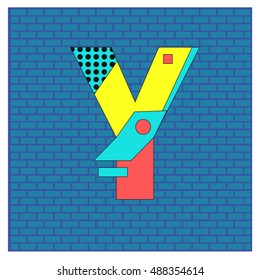 Alphabet letter Y logo. Abstract Memphis style Colorful logotype vector design template.
