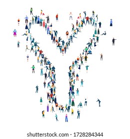 Alphabet. Letter Y made of many little people, crowd creation. Lots of busy people in the letter shape. 