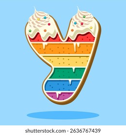 Alphabet letter Y shaped rainbow cake