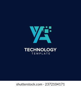 Alphabet Letter YA AY Technology Logo Design Pixel Element.