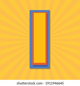 Alphabet letter I with yellow sun rays background, vector alphabet