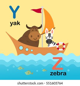Alphabet Letter Y-yak,Z-zebra,vector illustration