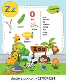 Alphabet Letter Z education vocabulary grafik, Vektorgrafik