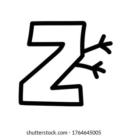 Alphabet letter Z with hands. Kids education poster or stickers. Childish logo in mosaic style. Cute vector letters in color and monochrome isolated on white. Birthday holiday decoration.