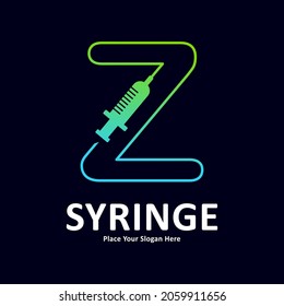Alphabet letter Z in shape of syringe design vector logo. Suitable for initial health and immunization symbol 