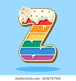 Alphabet letter Z shaped rainbow cake