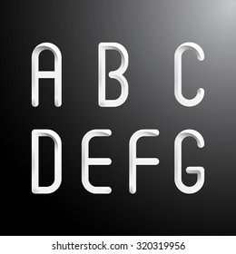 Letras alfabéticas A,B,C,D,E,F,G. Fontes finas.Ilustração vetorial