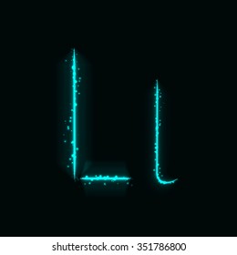 Alphabet letters of aqua lights on dark background