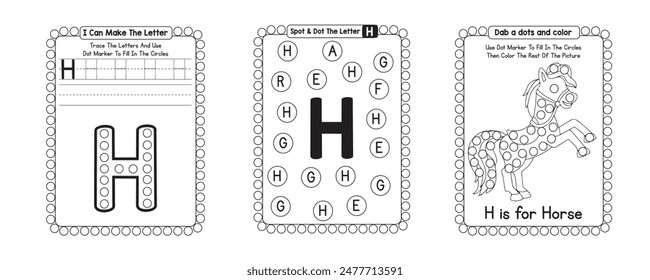 Alphabet Letters A-Z Dot Markers Activity with Cute Animals Big Dots Coloring Page for Kids and Preschoolers