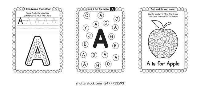 Alfabeto Letras A-Z Marcadores de puntos Actividad con animales lindos Big Dots para colorear página para niños y preescolares