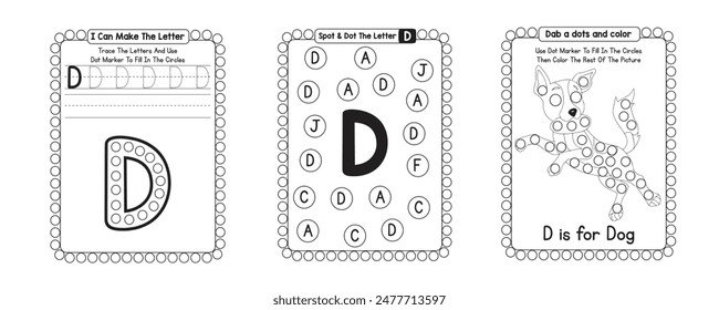 Alphabet Letters A-Z Dot Markers Activity with Cute Animals Big Dots Coloring Page for Kids and Preschoolers