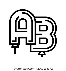 alphabet letters balloons line icon vector. isolated contour symbol black illustration