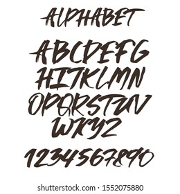 Alphabet letters. Black handwritten font drawn with liquid ink and brush. Calligraphic script vector