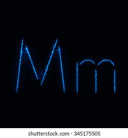 Alphabet letters of blue lights on dark background