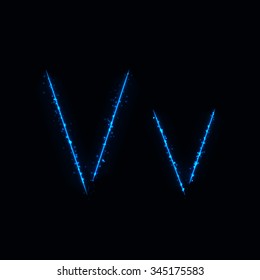 Alphabet letters of blue lights on dark background