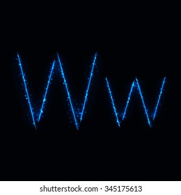 Alphabet letters of blue lights on dark background