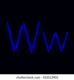 Alphabet letters of blue lights on dark background