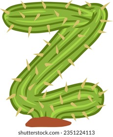 alphabet letters with cactus shape with thorns and flowers