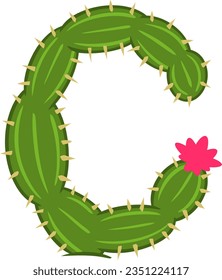 alphabet letters with cactus shape with thorns and flowers